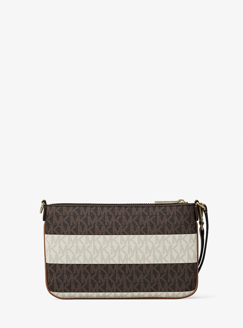 Michael Kors Jet Set Travel Small Striped Signature Logo Convertible Wristlet Vanilla-Luggage