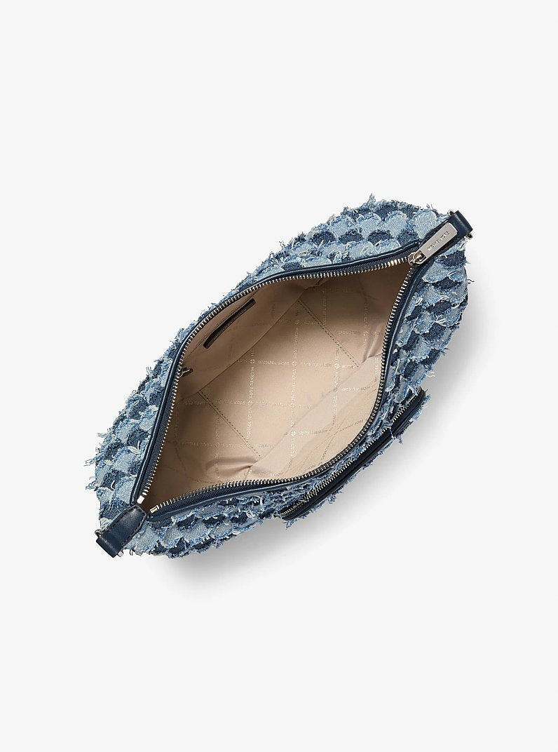 Michael Kors Merritt Medium Patchwork Denim Convertible Shoulder Bag Washed Denim