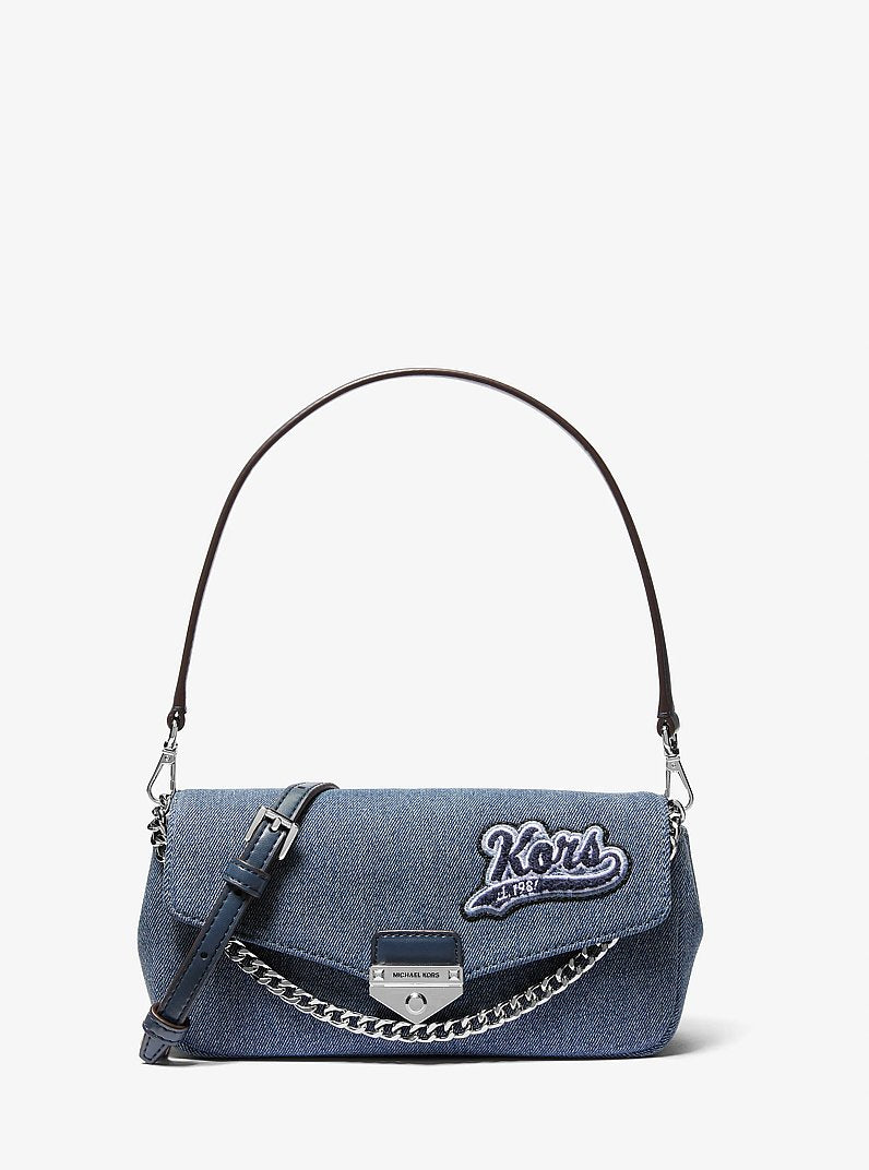 Michael Kors Soho Small Embellished Denim Convertible Crossbody Bag Washed Denim