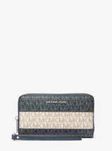 Michael Kors Jet Set Travel Large Striped Signature Logo Smartphone Wallet Navy