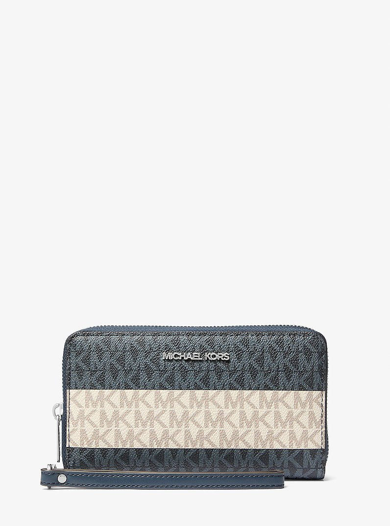 Michael Kors Jet Set Travel Large Striped Signature Logo Smartphone Wallet Navy