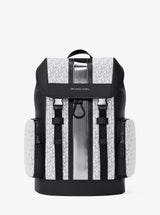Michael Kors Cooper Metallic Striped Signature Logo Backpack Silver