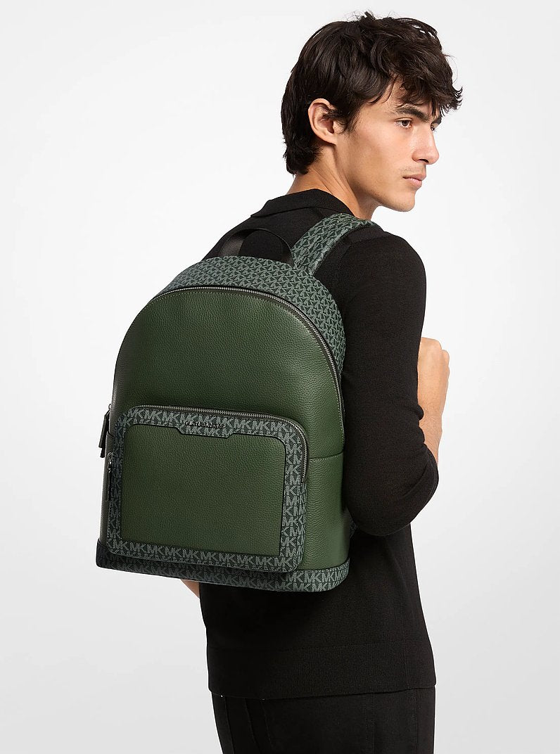 Michael Kors Cooper Medium Pebbled Leather and Signature Logo Commuter Backpack Moss