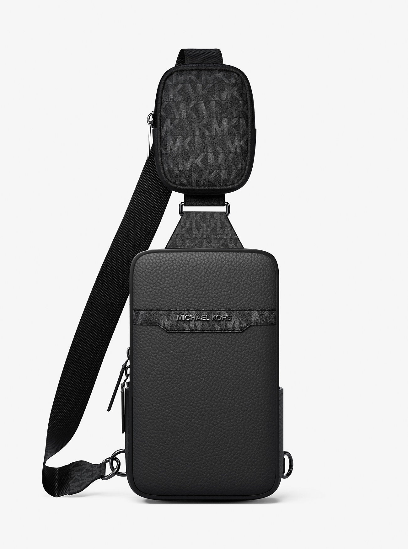 Michael Kors Cooper Medium Pebbled Leather and Signature Logo Sling Pack with Pouch Black