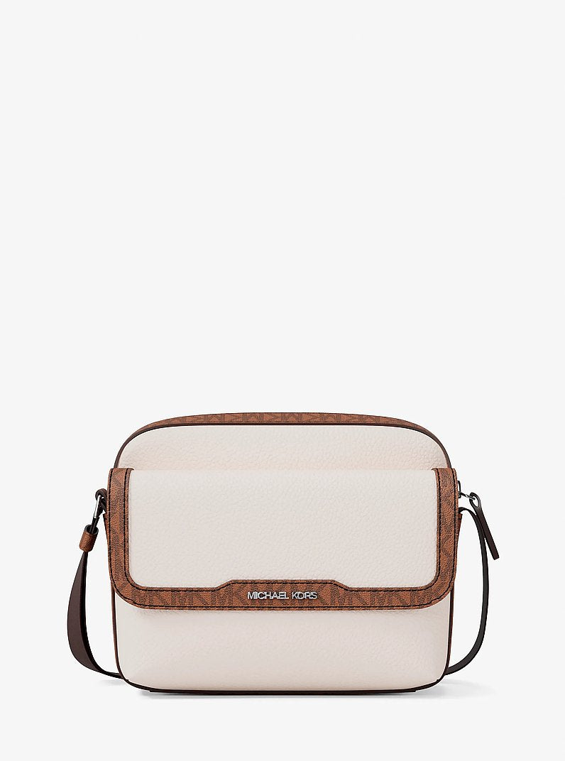 Michael Kors Cooper Medium Pebbled Leather and Signature Logo Camera Crossbody Bag Lt Crm-Lugg