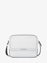 Michael Kors Cooper Medium Pebbled Leather and Signature Logo Camera Crossbody Bag Bright Wht