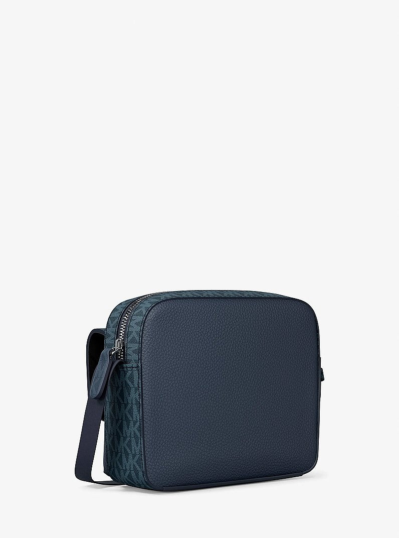 Michael Kors Cooper Medium Pebbled Leather and Signature Logo Camera Crossbody Bag Navy