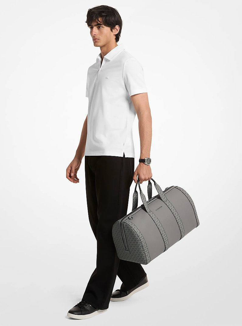 Michael Kors Cooper Pebbled Leather and Signature Logo Duffel Bag Pearl Grey