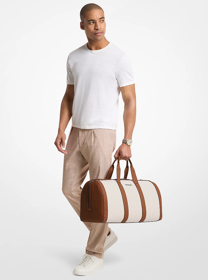 Michael Kors Cooper Pebbled Leather and Signature Logo Duffel Bag Lt Crm-Lugg