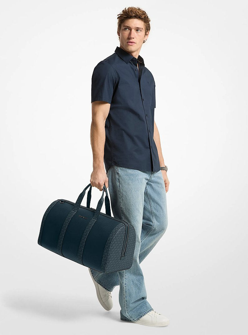 Michael Kors Cooper Pebbled Leather and Signature Logo Duffel Bag Navy