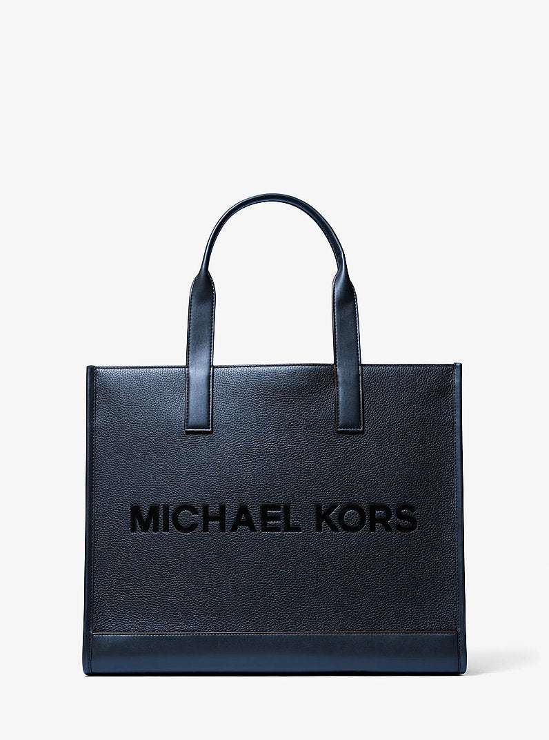 Michael Kors Cooper Logo Embossed Pebbled Leather Tote Bag Navy