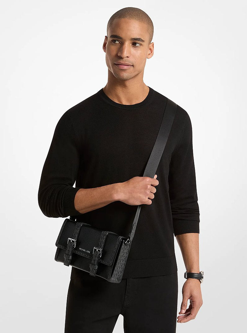 Michael Kors Cooper Pebbled Leather and Signature Logo Trunk Crossbody Bag Black