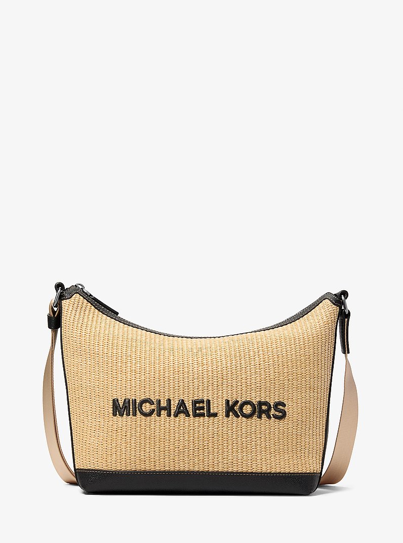 Michael Kors Cooper Medium Crocheted Crescent Crossbody Bag Natural
