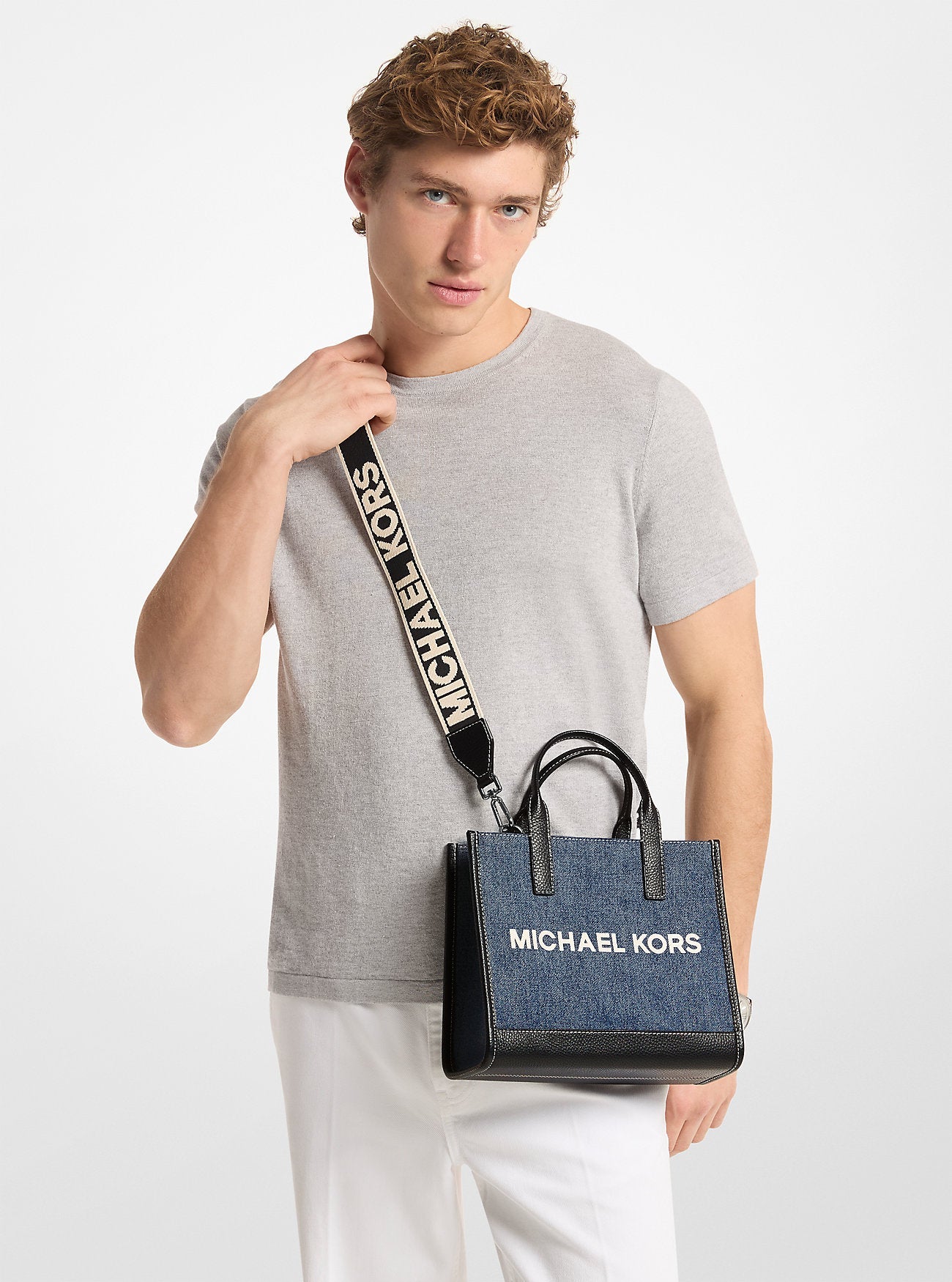 Michael Kors Cooper Denim Convertible Crossbody Bag Dk Vt Bluwsh