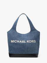 Michael Kors Cooper Medium Denim Tote Bag Dk Vt Bluwsh
