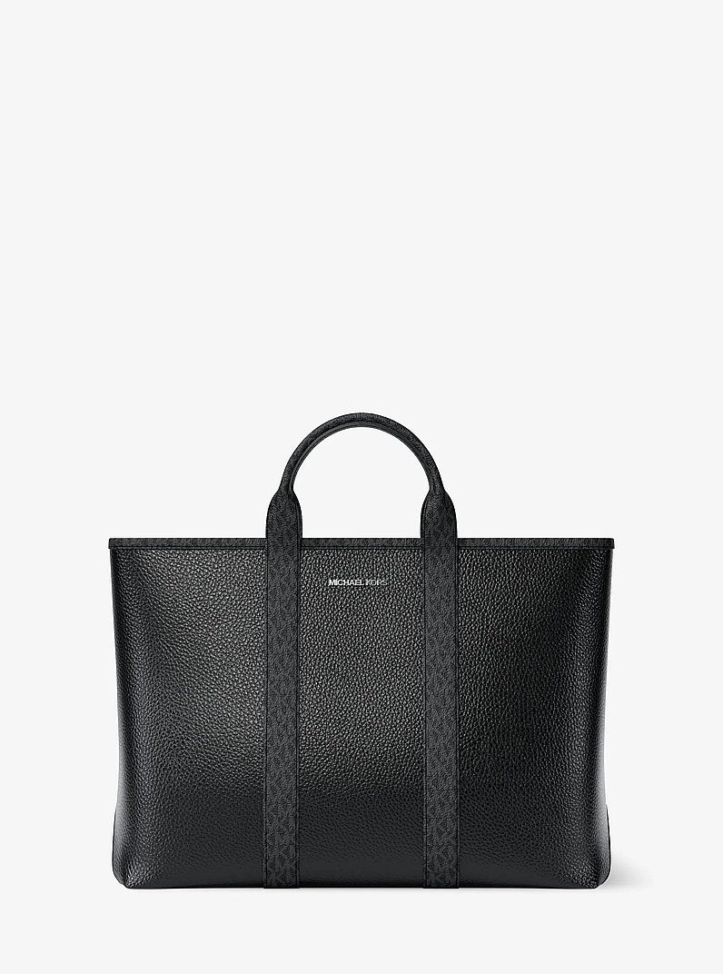 Michael Kors Cooper Medium Pebbled Leather and Signature Logo Tote Bag Black