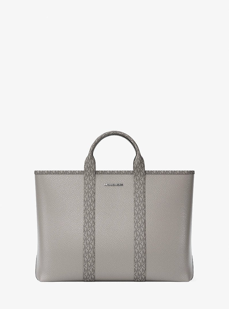 Michael Kors Cooper Medium Pebbled Leather and Signature Logo Tote Bag Pearl Grey
