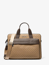 Michael Kors Pacey Medium Signature Logo Pocket Briefcase Camel