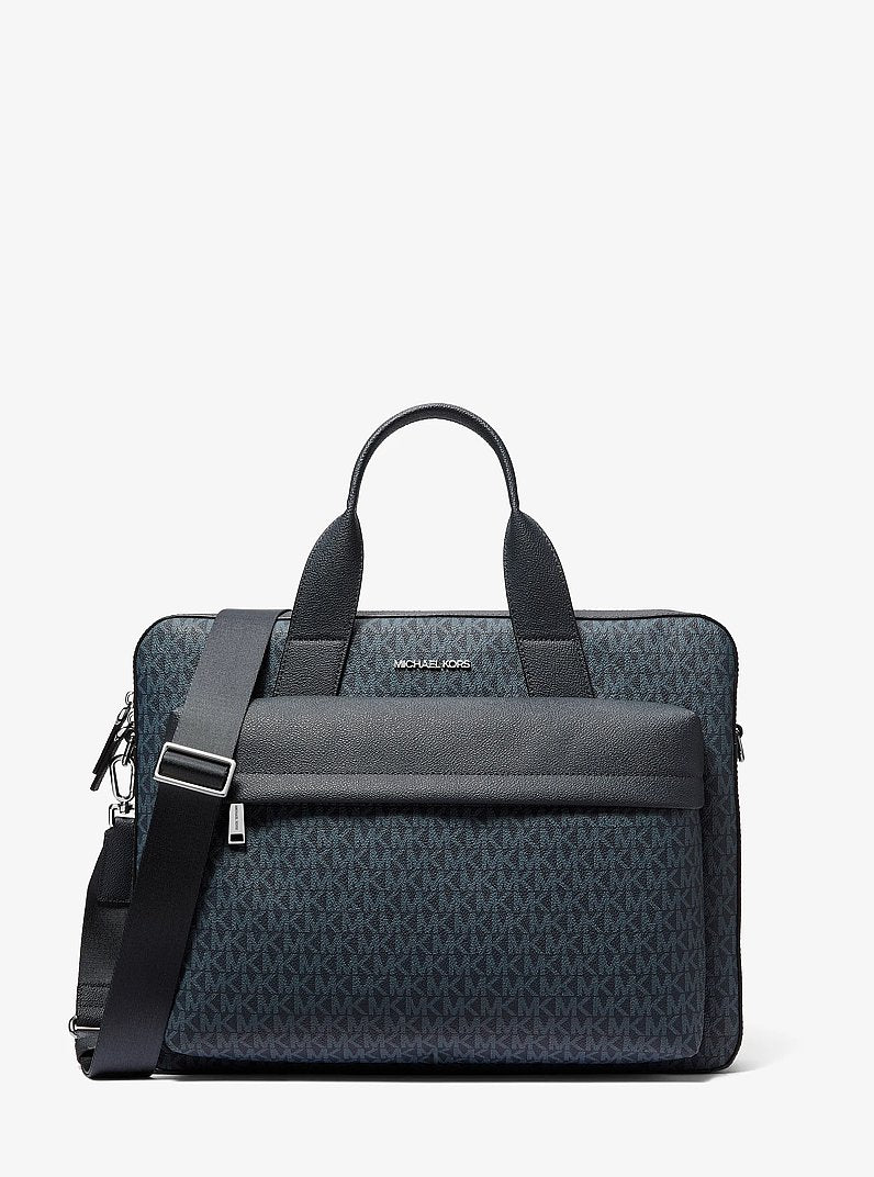 Michael Kors Pacey Medium Signature Logo Pocket Briefcase Admrl-Plblue