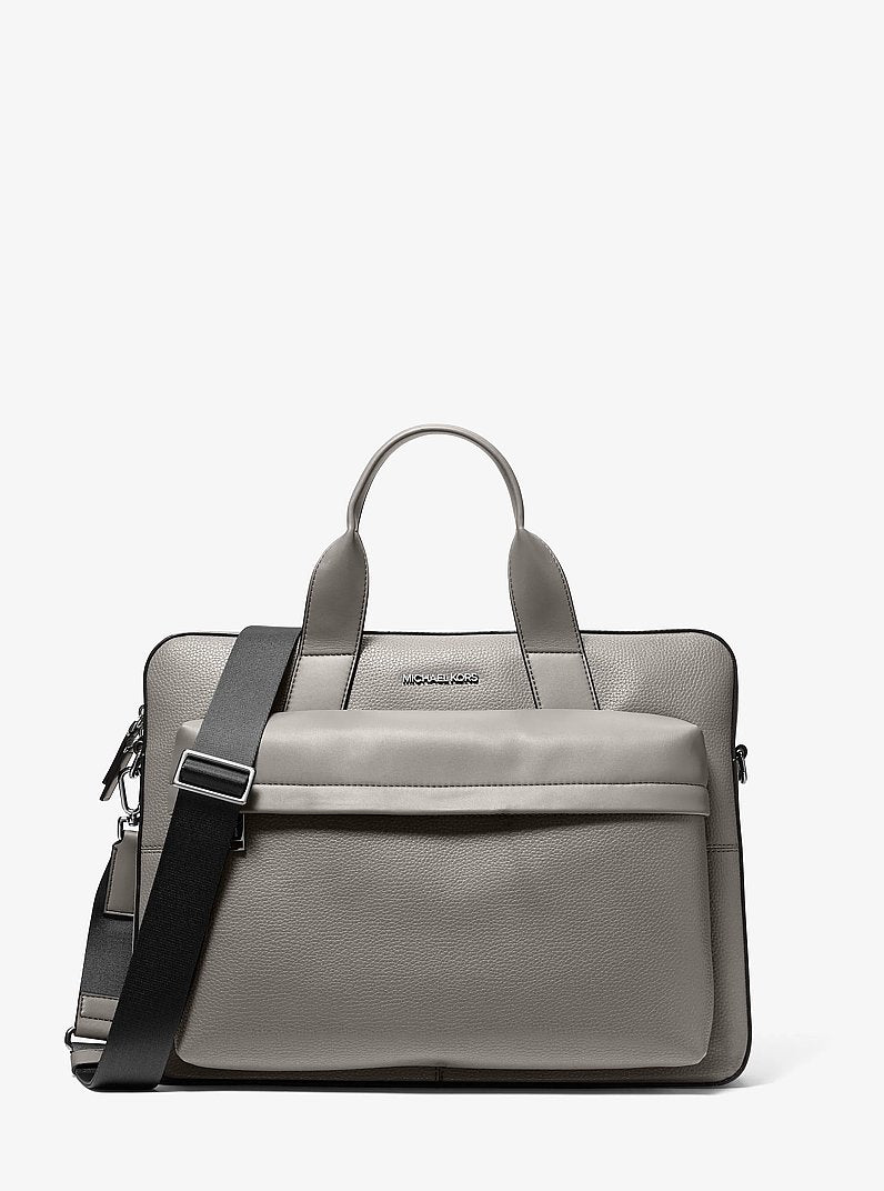 Michael Kors Pacey Medium Pebbled Leather Pocket Briefcase Pearl Grey