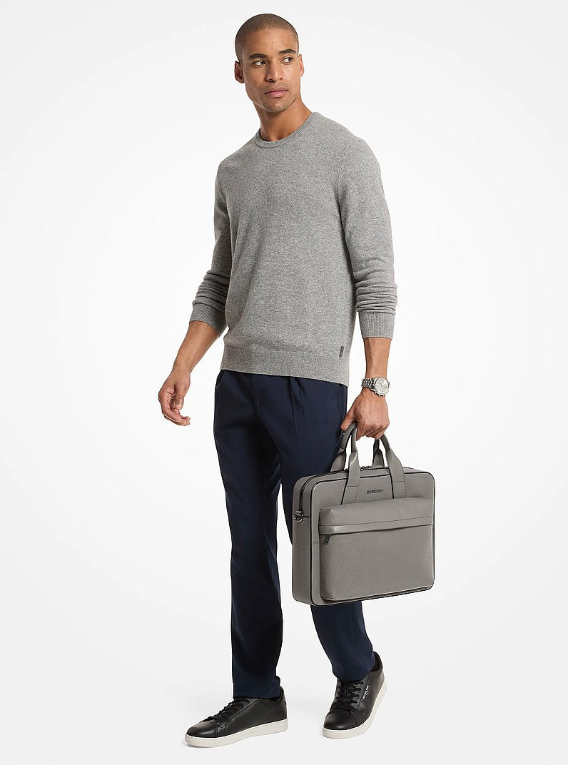 Michael Kors Pacey Medium Pebbled Leather Pocket Briefcase Pearl Grey