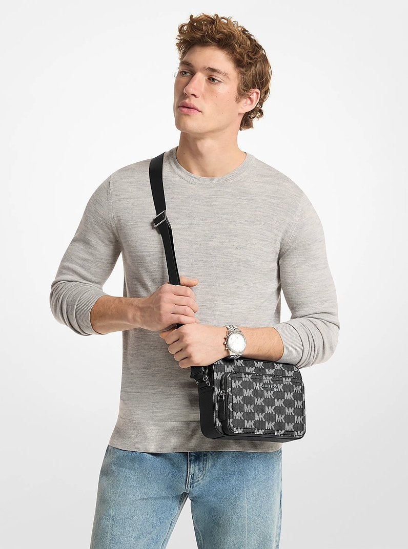 Michael Kors Cooper Logo Jacquard Denim Flight Bag Black Wash