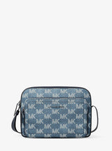 Michael Kors Cooper Logo Jacquard Denim Flight Bag Medium Blue Wash
