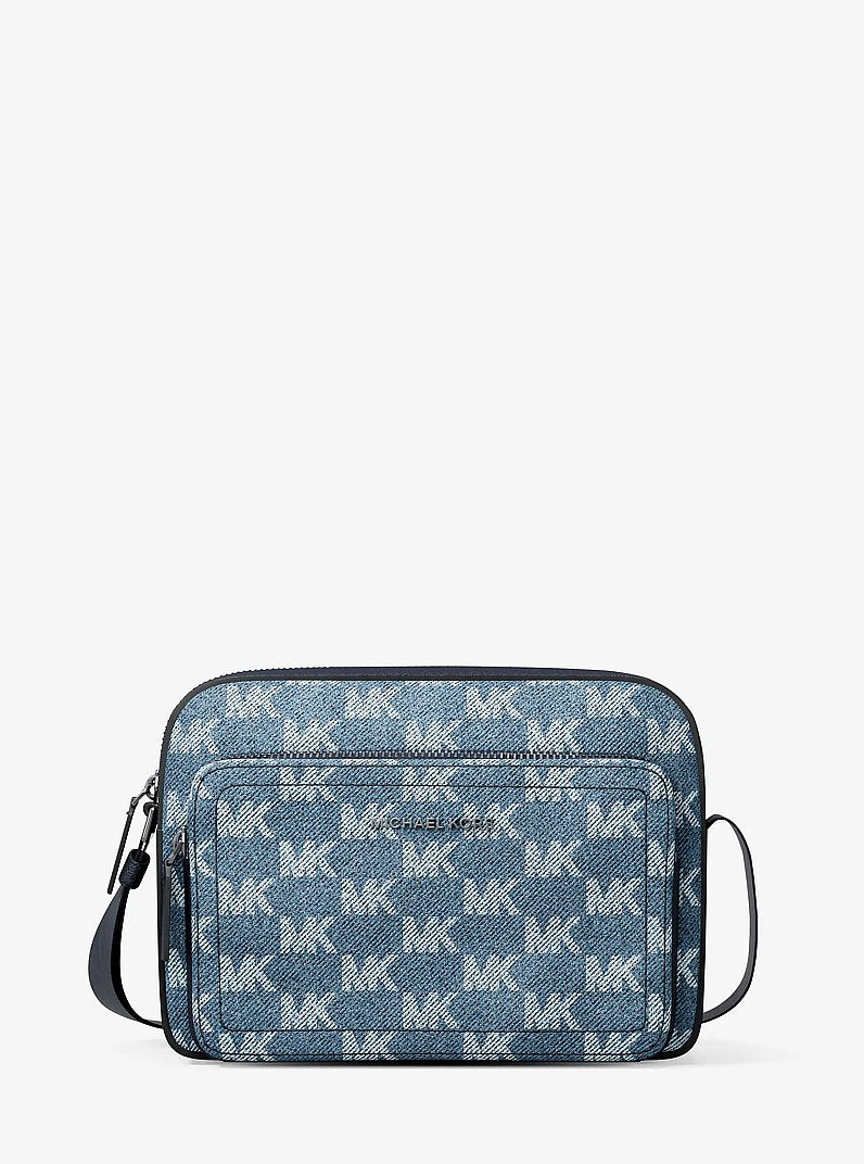 Michael Kors Cooper Logo Jacquard Denim Flight Bag Medium Blue Wash