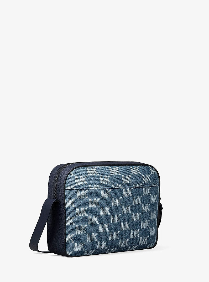 Michael Kors Cooper Logo Jacquard Denim Flight Bag Medium Blue Wash