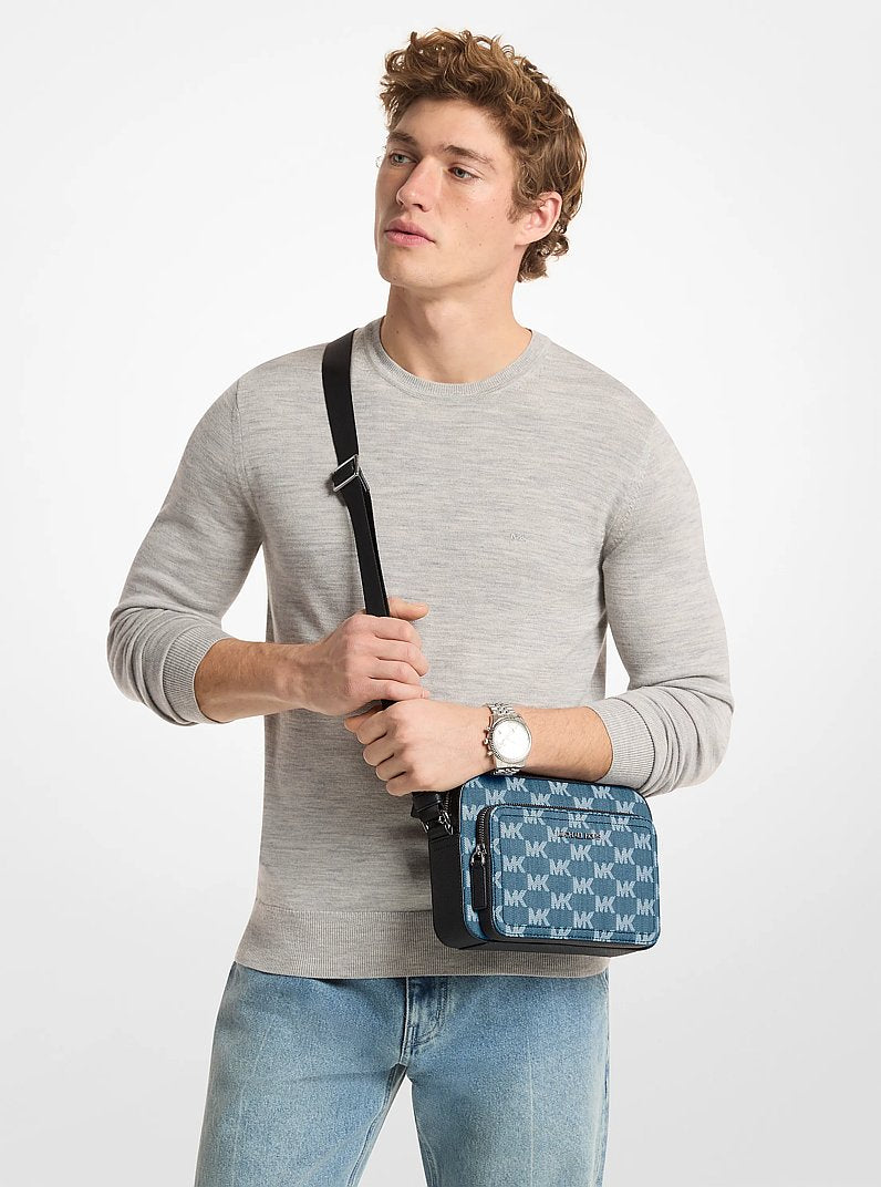 Michael Kors Cooper Logo Jacquard Denim Flight Bag Medium Blue Wash