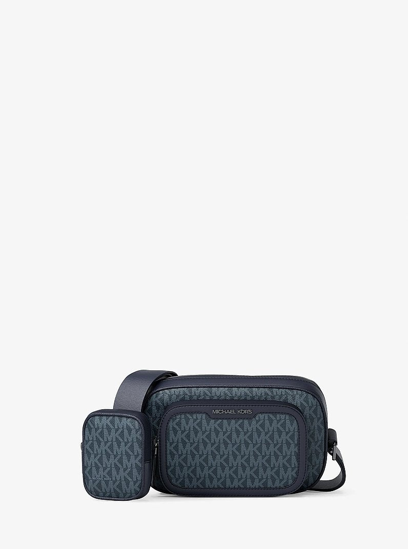 Michael Kors Cooper Signature Logo Camera Crossbody Bag With Pouch Admrl-Plblue