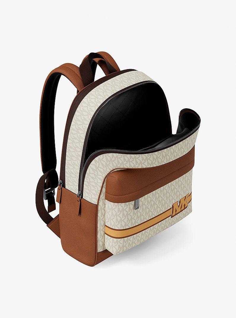 Michael Kors Pacey Embellished Striped Signature Logo Backpack Vanilla Combo