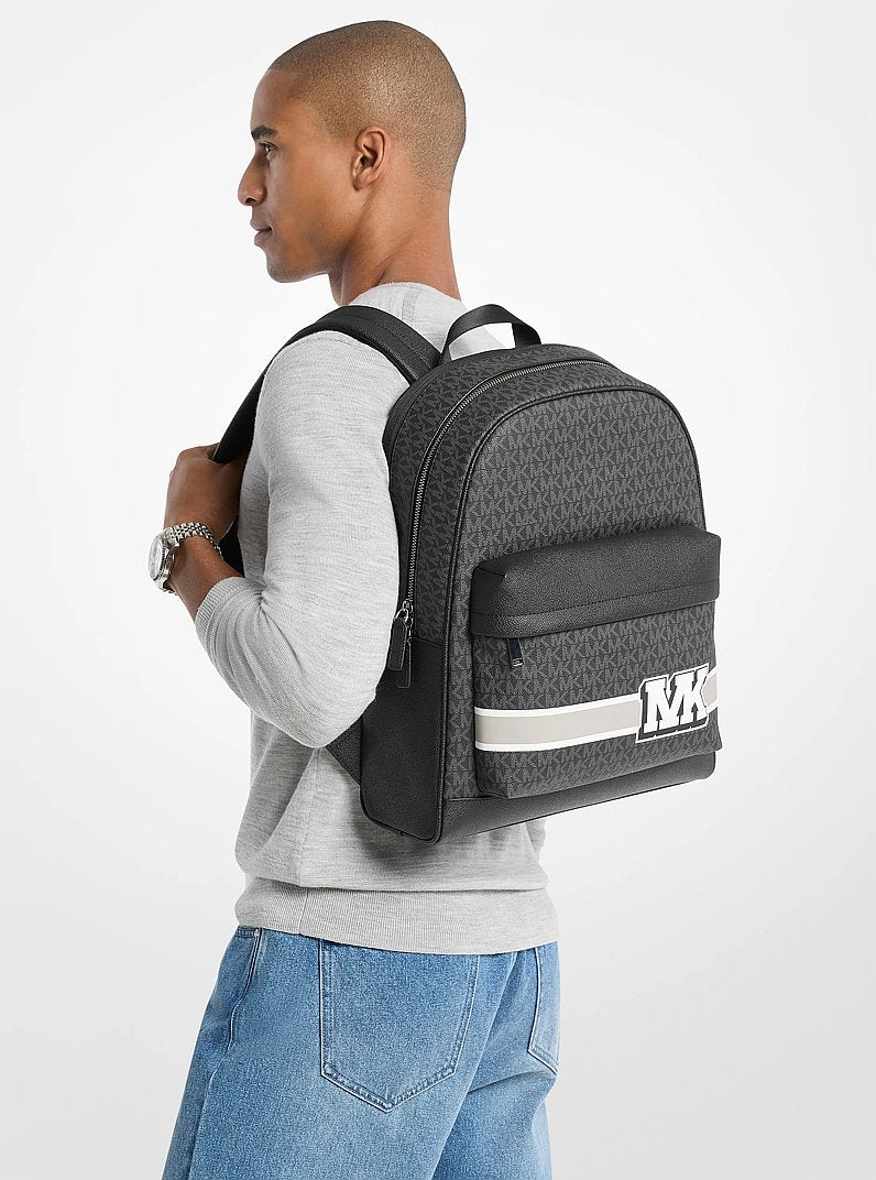 Michael Kors Pacey Embellished Striped Signature Logo Backpack Black Combo