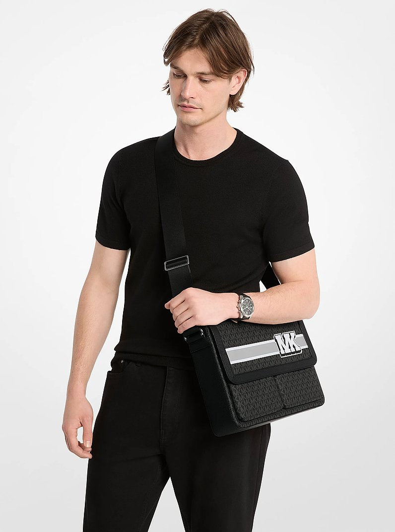 Michael Kors Pacey Embellished Signature Logo Messenger Bag Black Combo
