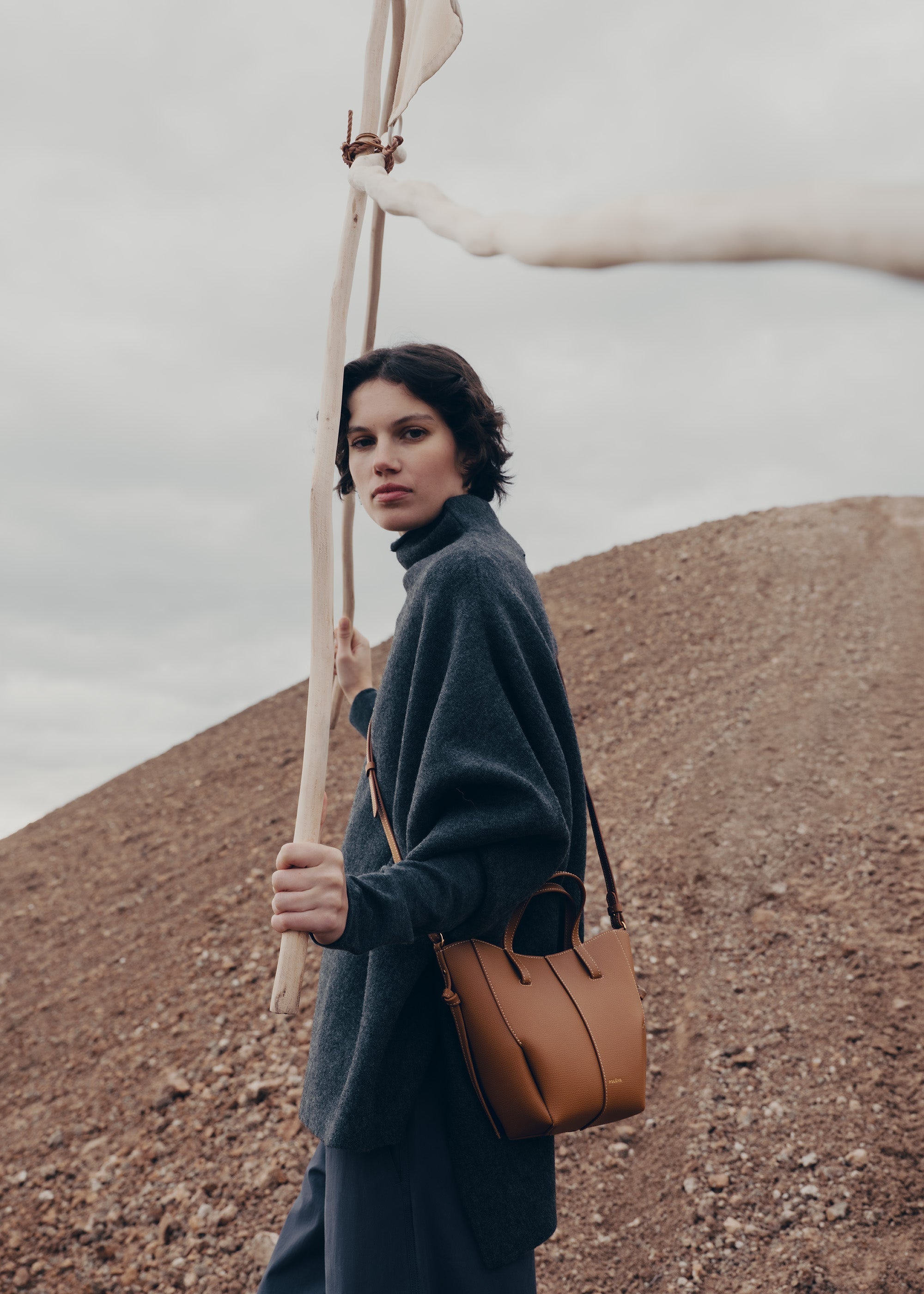 Polene Cyme Tote Nano Textured Camel