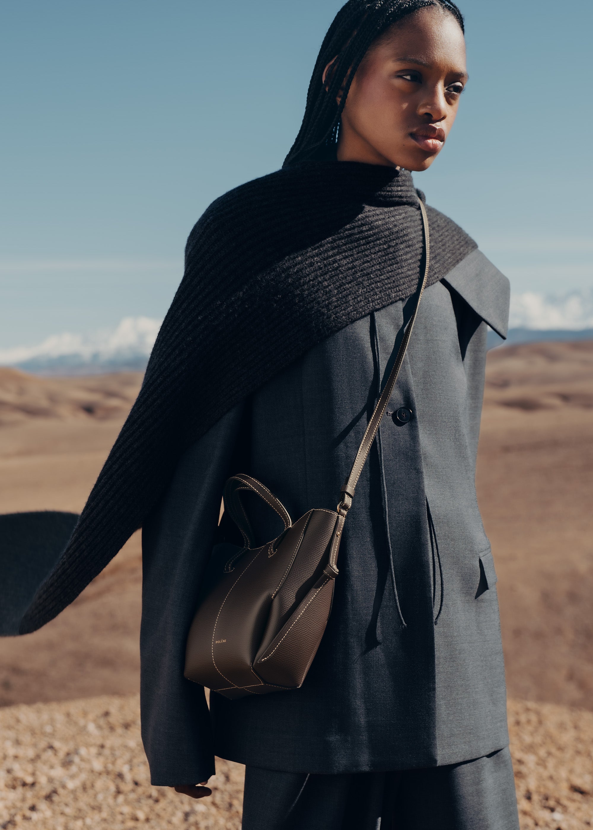 Polene Cyme Tote Nano Textured Ebony