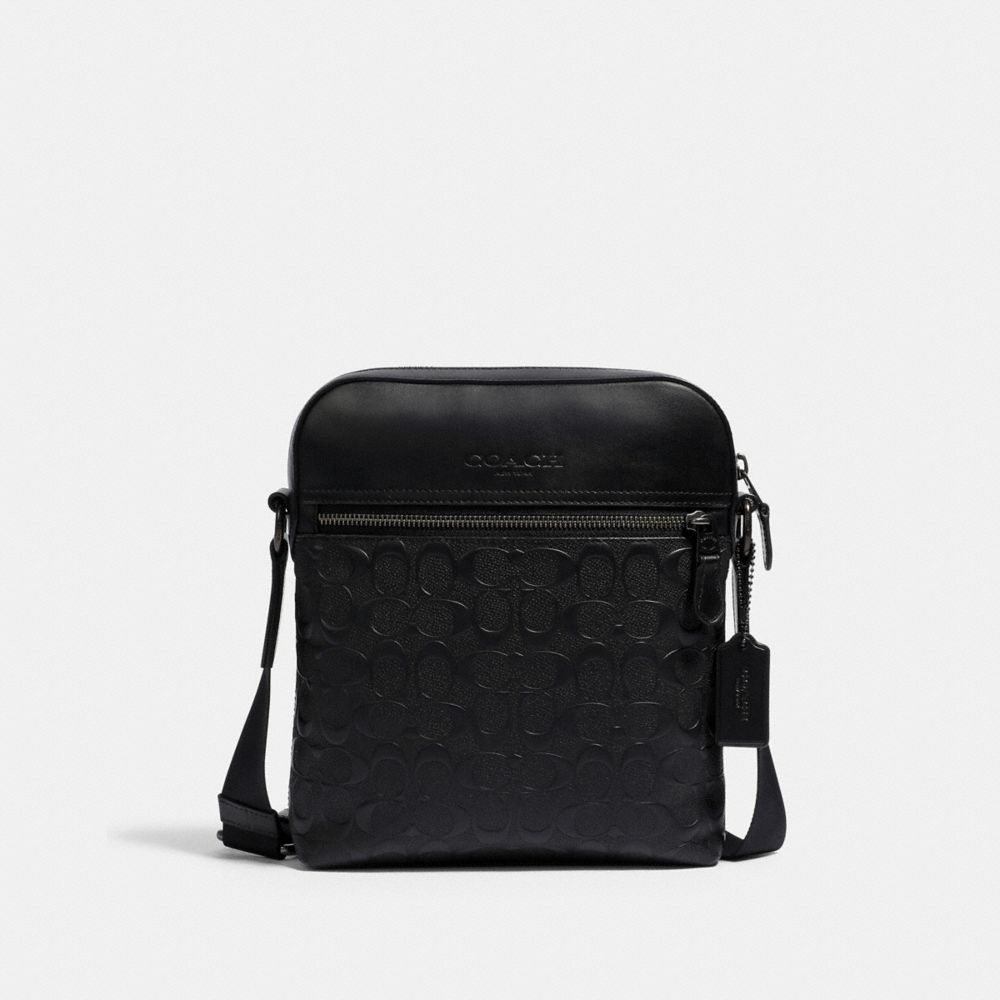 Coach Houston Flight Bag In Signature Leather Gunmetal Black