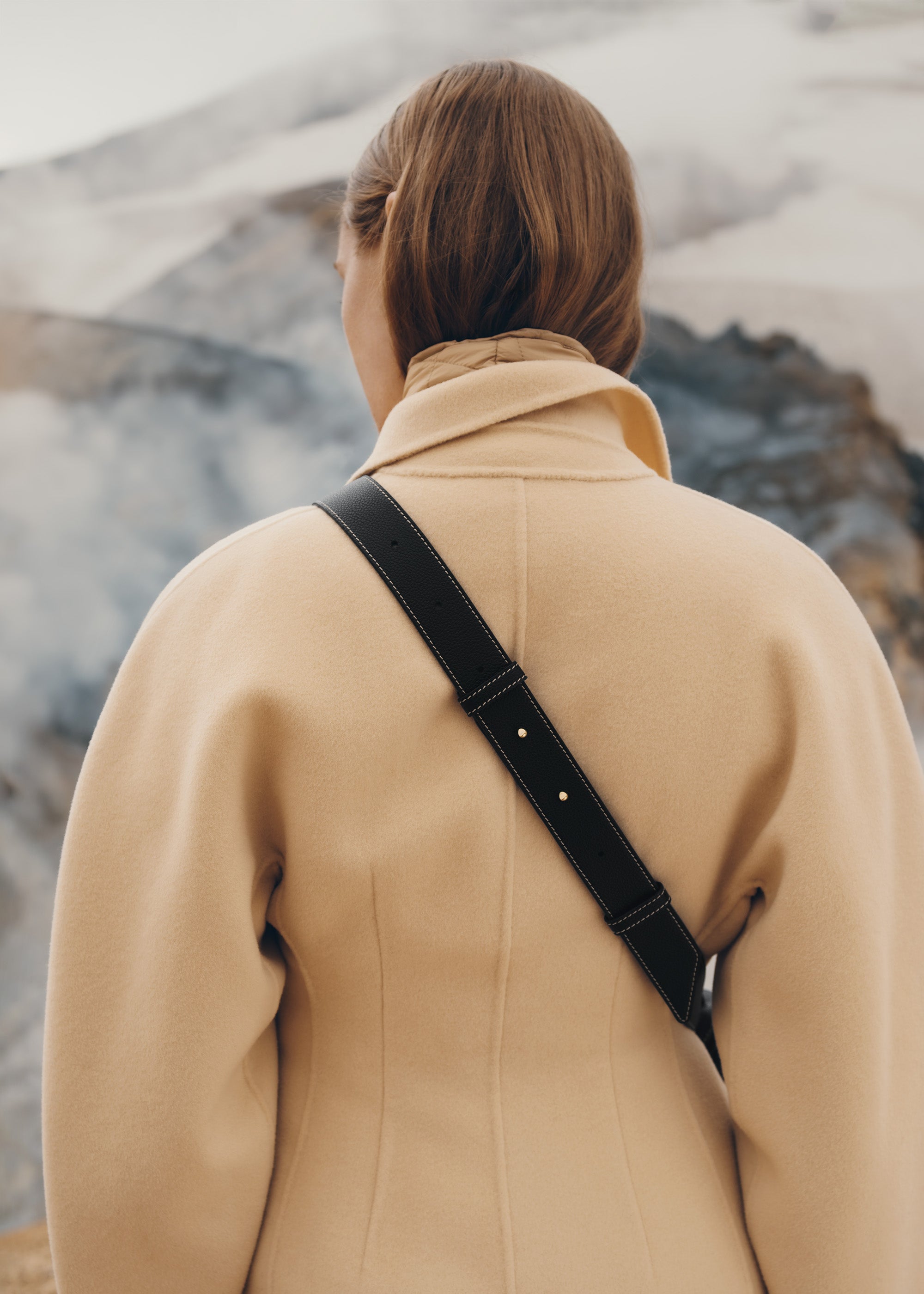 Polene Mokki Textured Black with Ecru Stitching