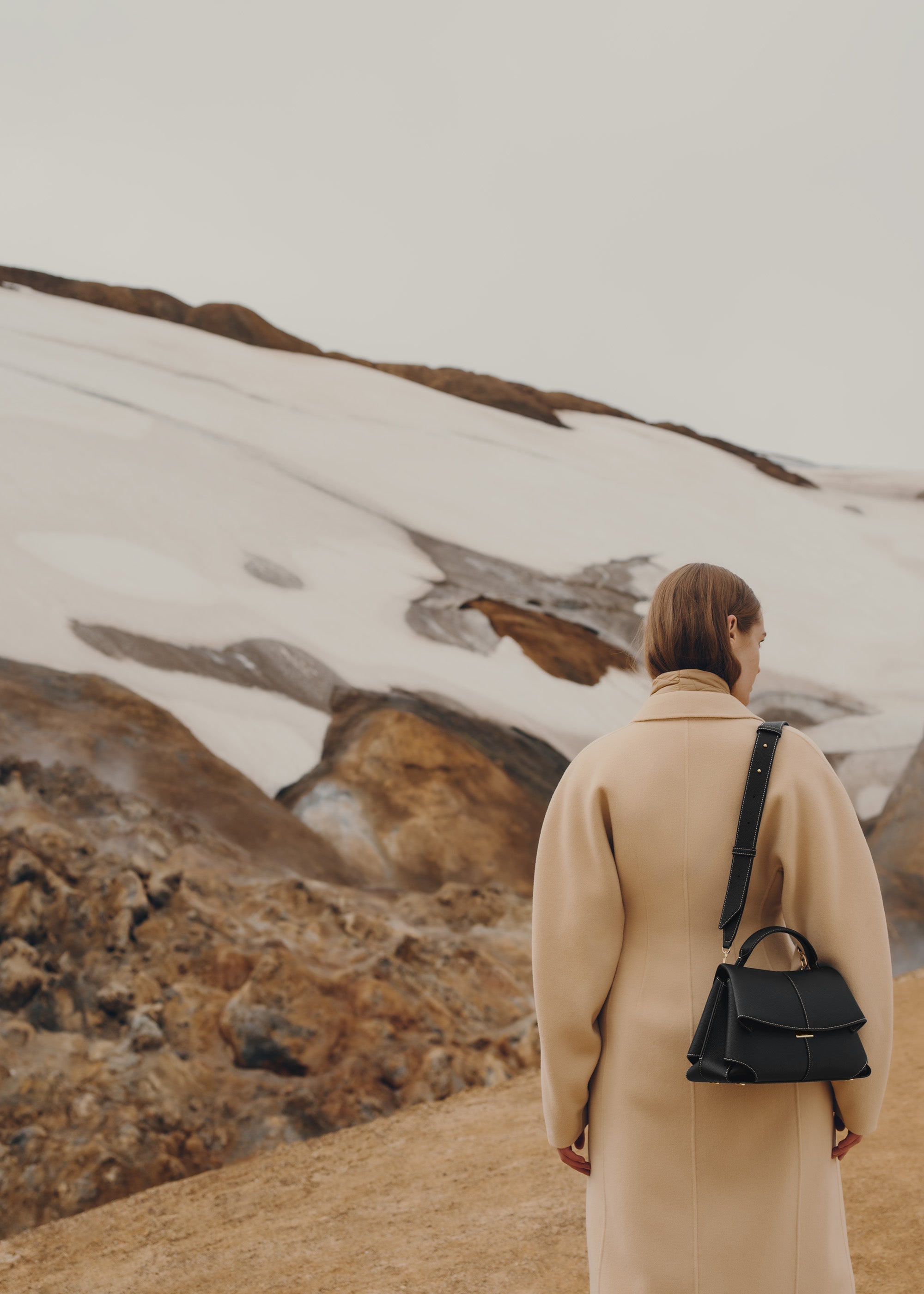 Polene Mokki Textured Black with Ecru Stitching