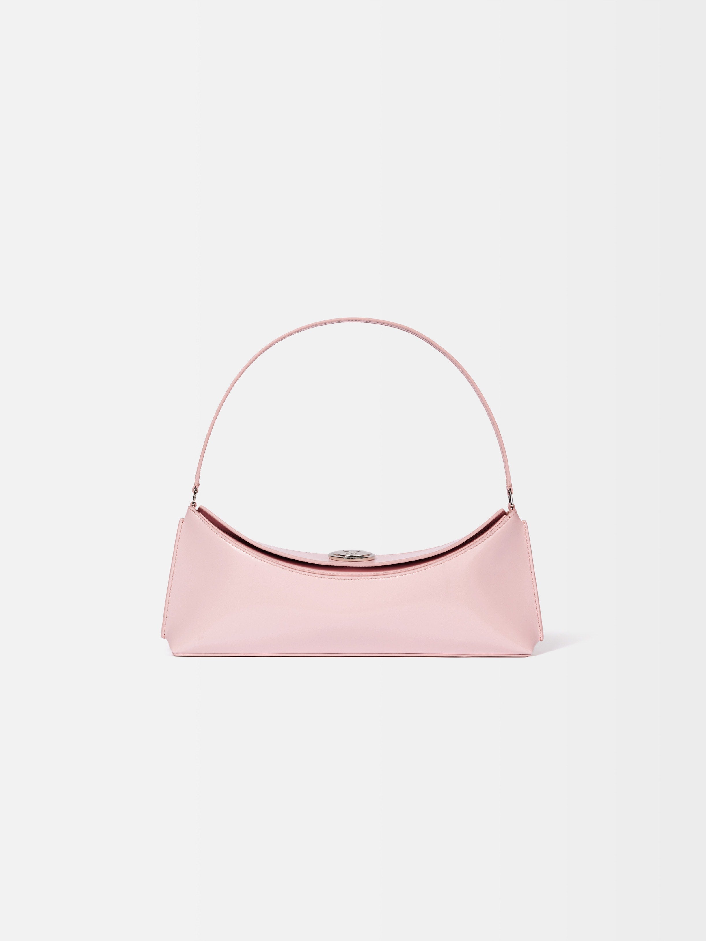 Jacquemus The Ovalo Clutch Shoulder Bag In Glazed Leather Pale Pink
