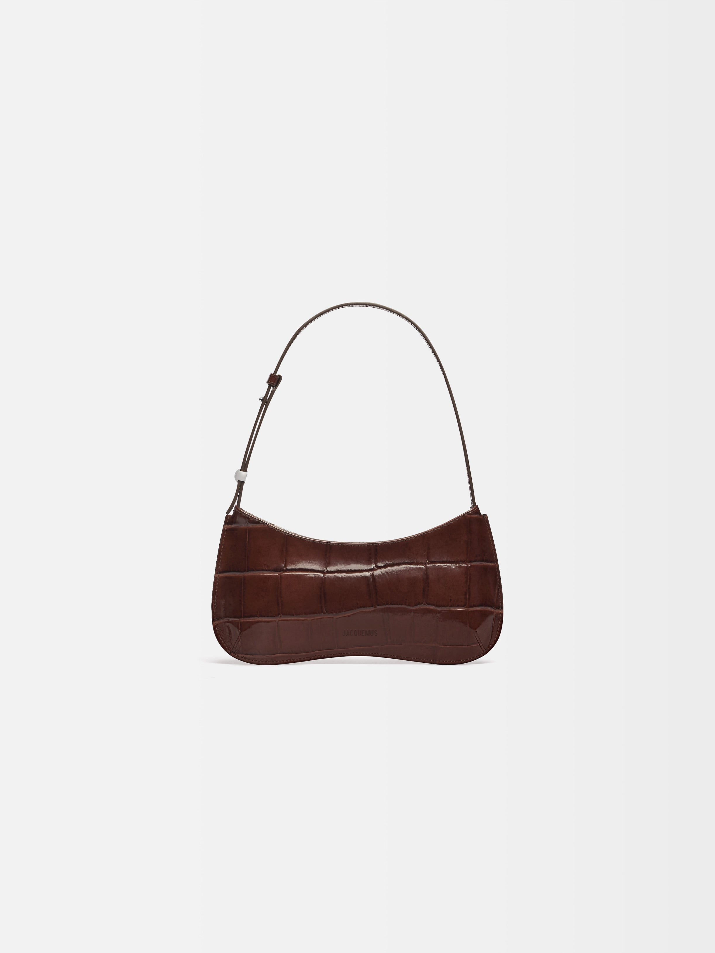 Jacquemus The Bisou Structured Handbag In Crocodile-Embossed Leather Midnight Brown