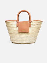 Jacquemus The Soli Basket Handwoven Straw Bag With Smooth Leather Details Light Brown