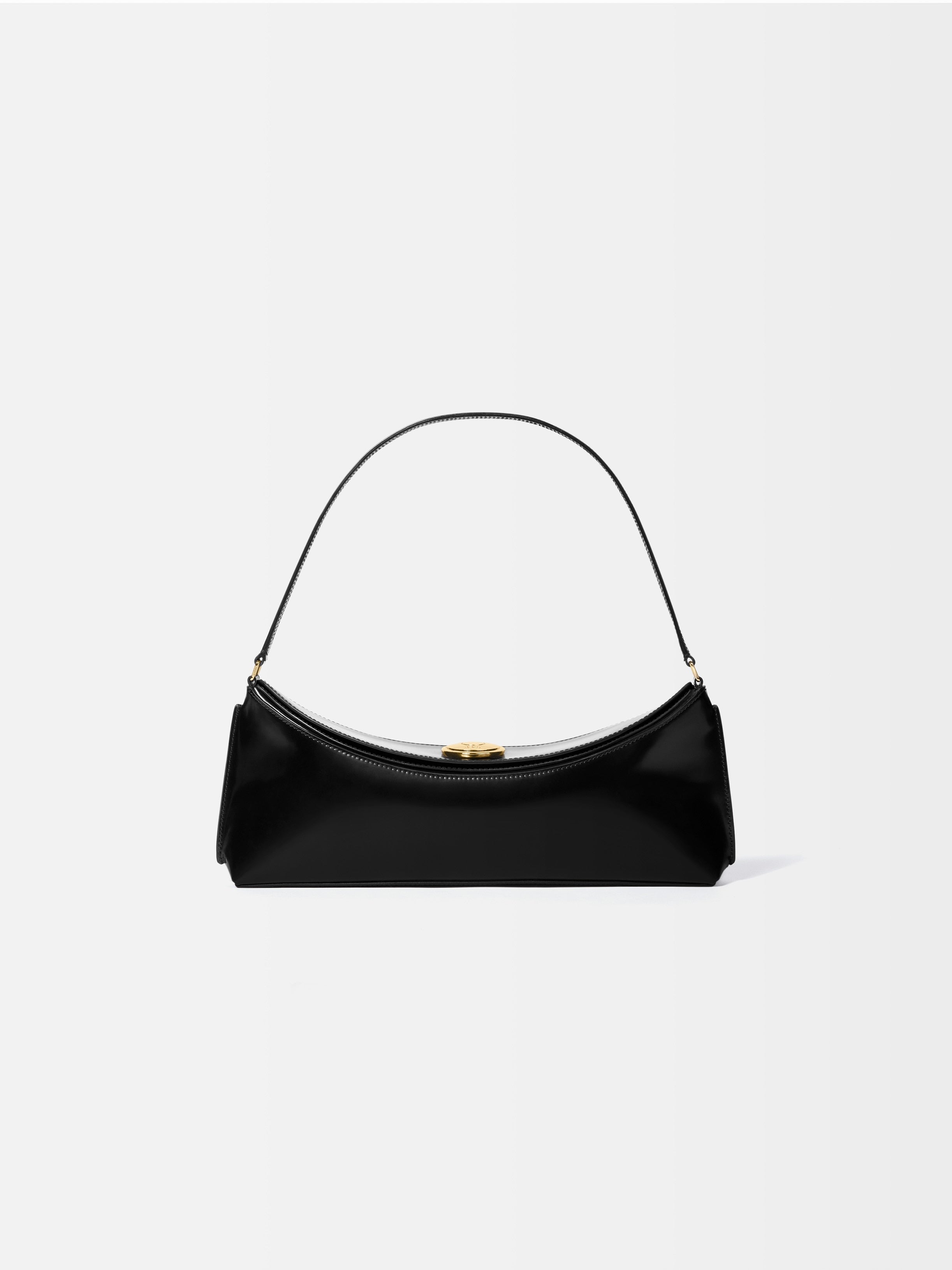 Jacquemus The Ovalo Clutch Shoulder Bag In Glazed Leather Black