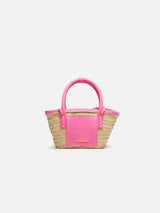 Jacquemus The Small Soli Basket Handwoven Straw Bag With Rubberized Leather Details Dark Pink