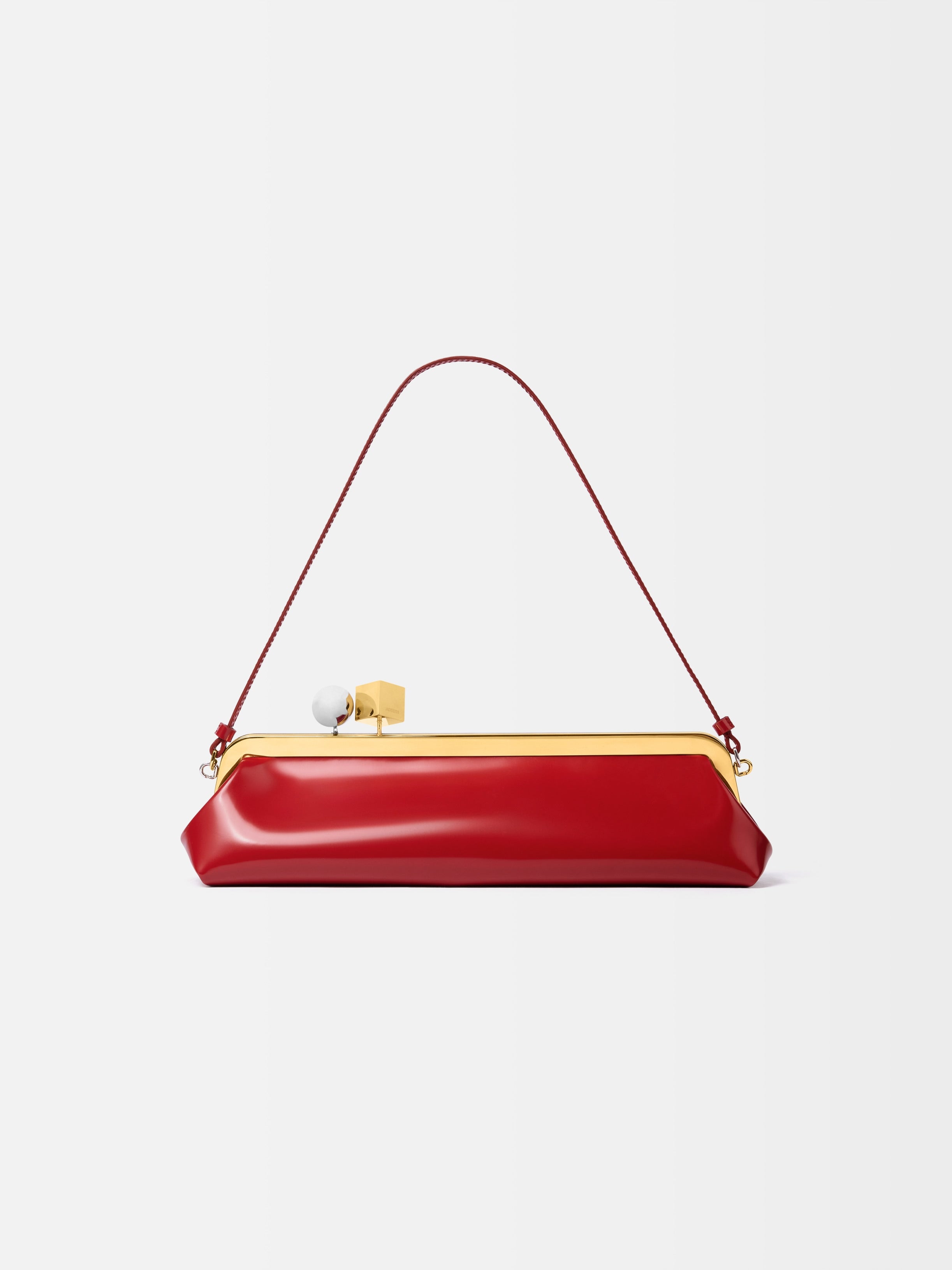 Jacquemus The Salon Clutch Long Clutch Bag In Glazed Leather Red