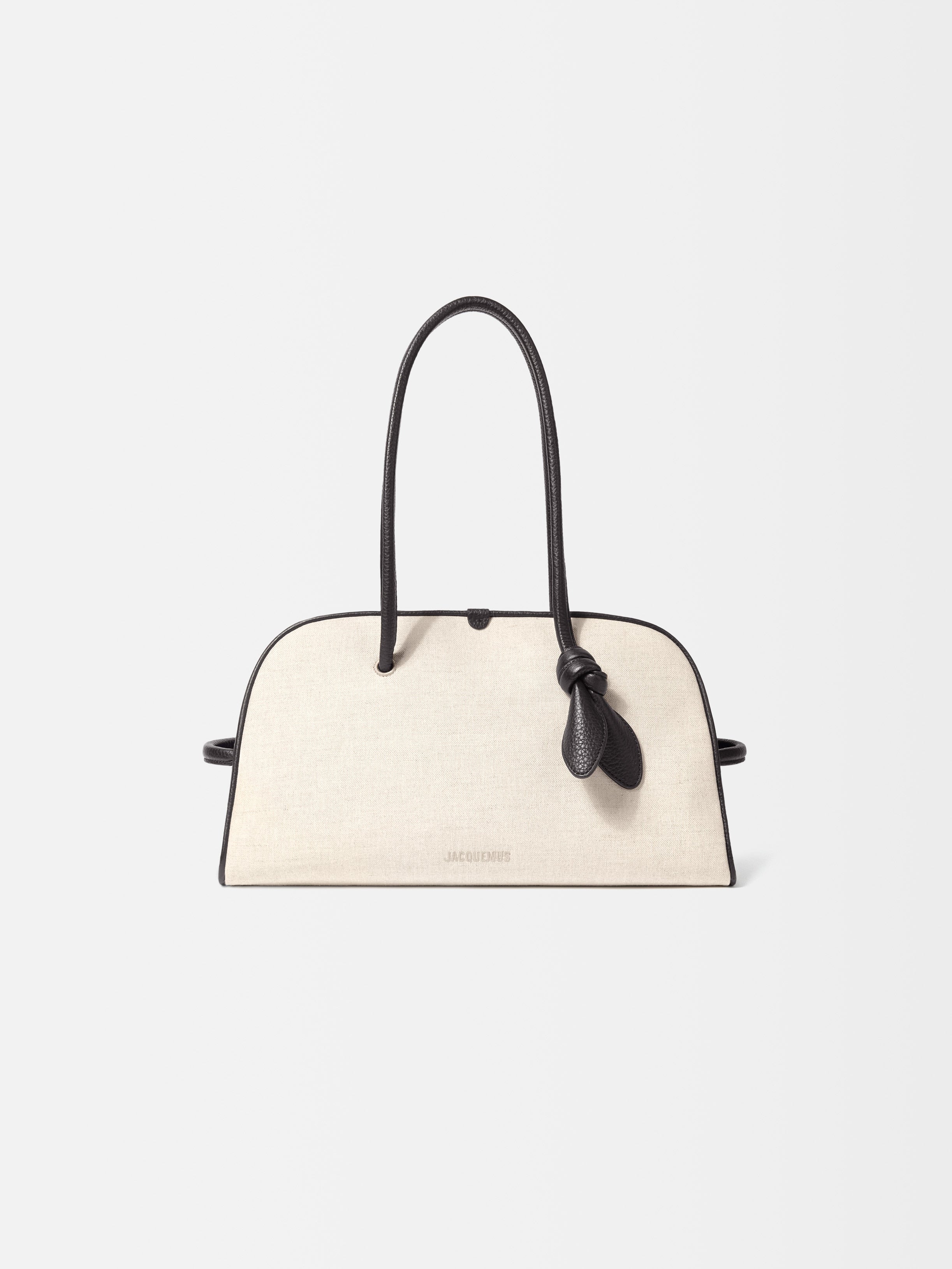 Jacquemus The Turismo Bowling Bag In Linen And Grained Leather Light Greige/Black