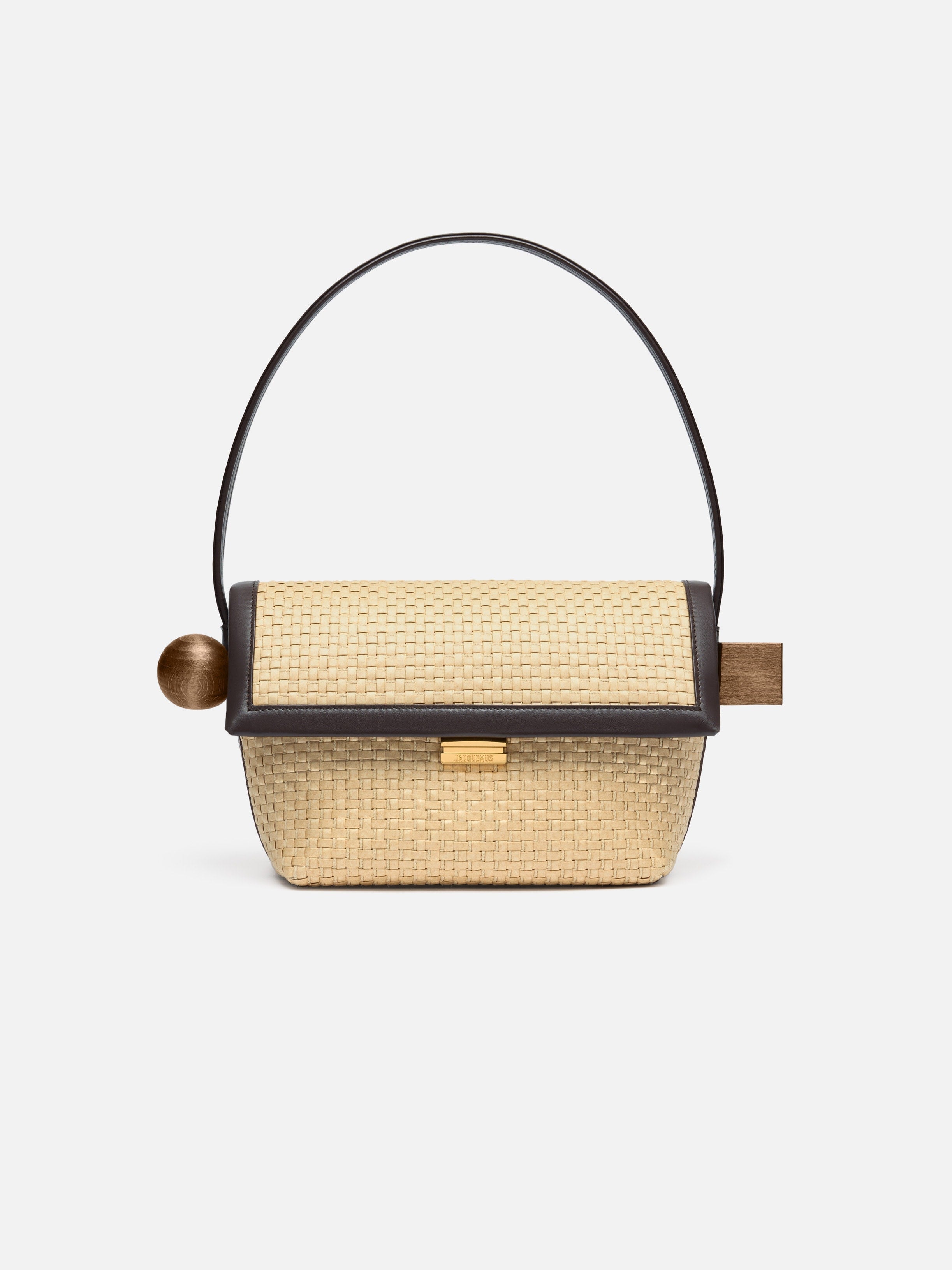 Jacquemus The Rond CarreShoulder Bag With Flap Natural / Dark Brown
