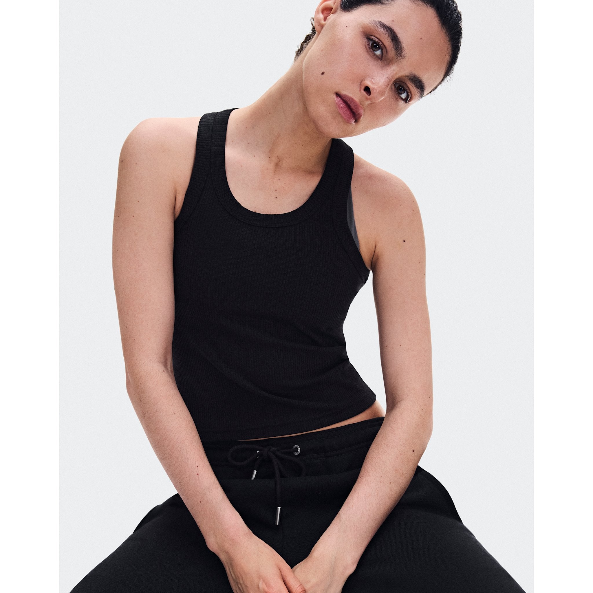 On All-Day Ribbed Tank Black