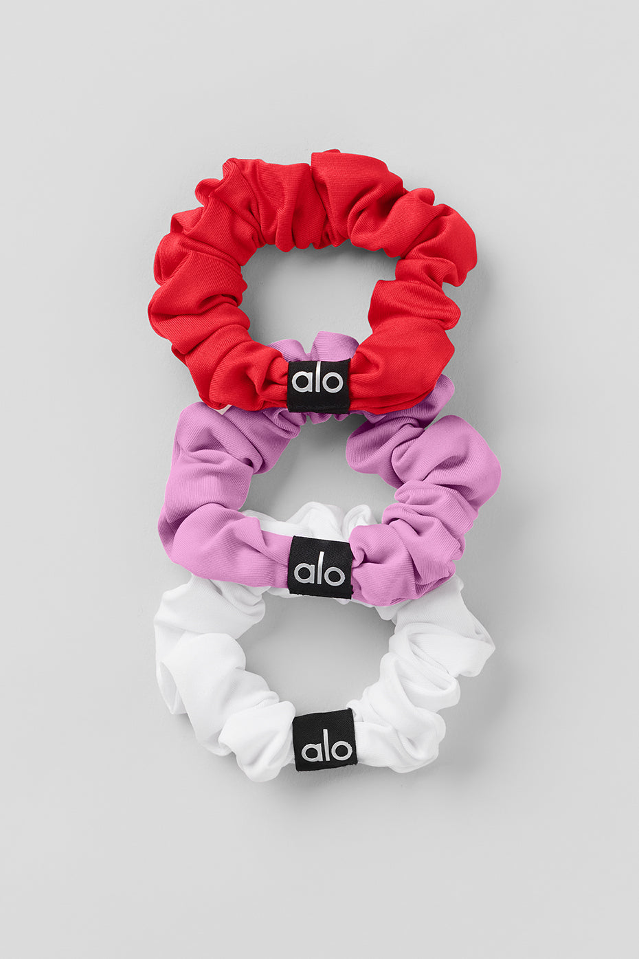 Alo Yoga Fresh Mini Scrunchie 3-Pack - Bright Red/Candy Heart Pink/White