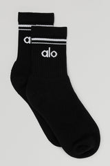 Alo Yoga Unisex Half-Crew Throwback Sock - Black/White